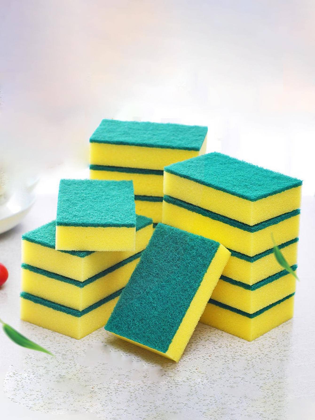 10 piezas Esponja de limpieza de dos tonos - Amarillo - Ver 1