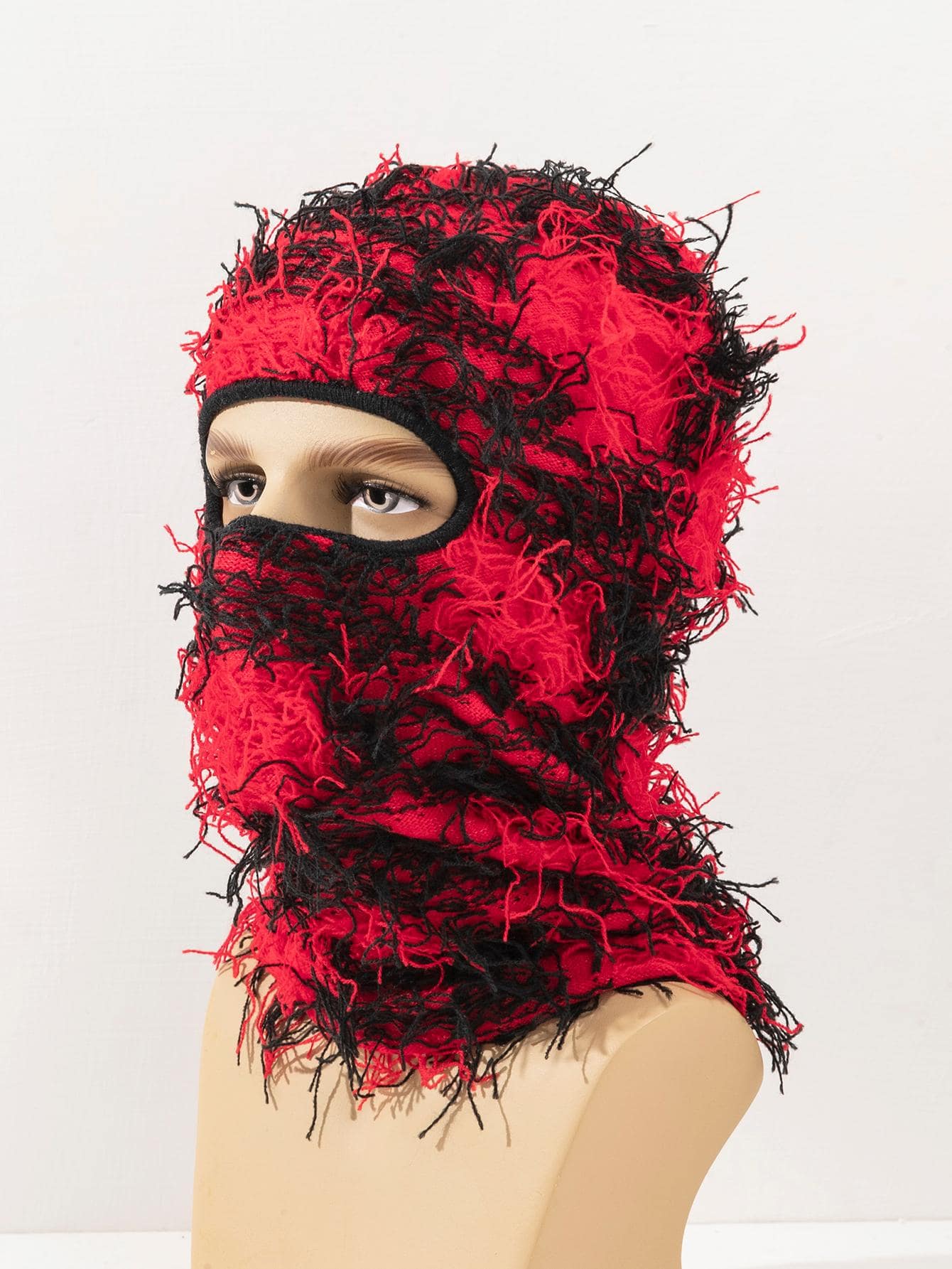 Two Tone Fuzzy Balaclava Cap - Red - View 1