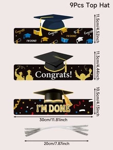 9 piezas Sombrero diseño de sombrero de graduación fiesta - Multicolor - Ver 4