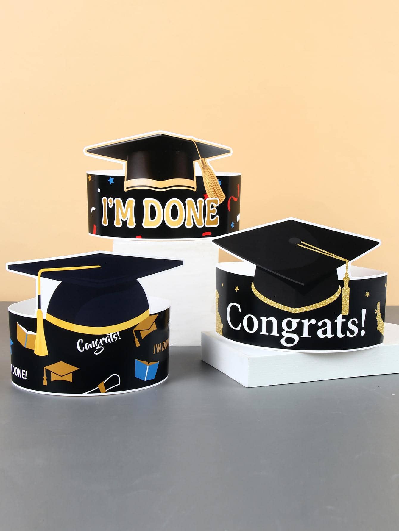 9 piezas Sombrero diseño de sombrero de graduación fiesta - Multicolor - Ver 1