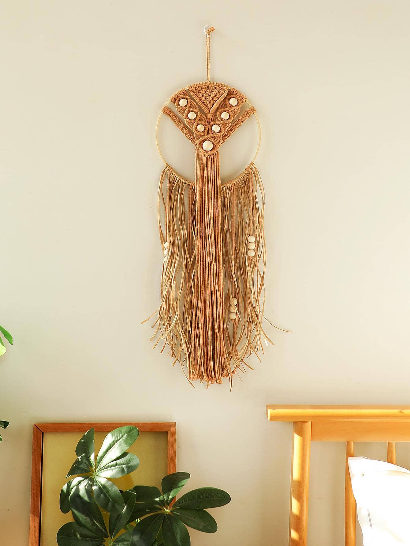 1入組木製壁掛，現代編織流蘇家居壁掛 - 彩色 - 查看 1