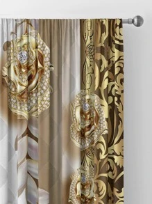 2pcs Flower Pattern Blackout Curtain, Modern Polyester Curtain For Home - Multicolor - View 5