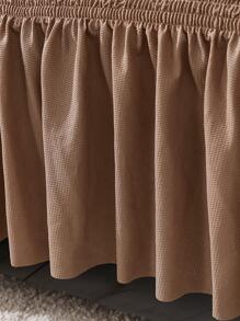 1pc Plain Sofa Cover, Minimalist Polyester Ruffle Trim Stretchy Sofa Slipcover For Home - Camel - View 7