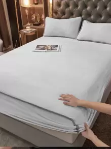 1 tấm màu xám được trang bị, tấm vải hiện đại được trang bị dưới cùng cho gia đình - trắng - Xem 1