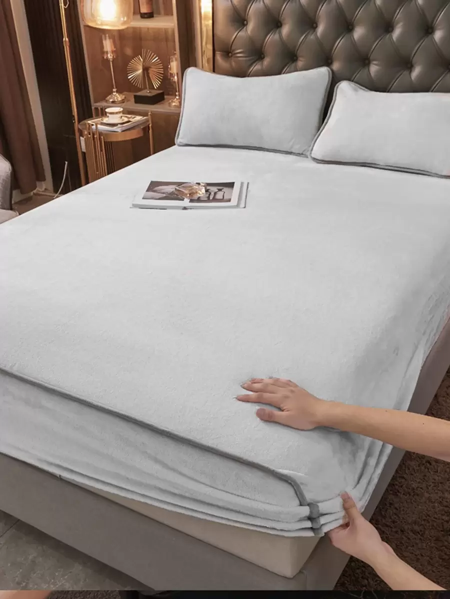 1 tấm màu xám được trang bị, tấm vải hiện đại được trang bị dưới cùng cho gia đình - trắng - Xem 1