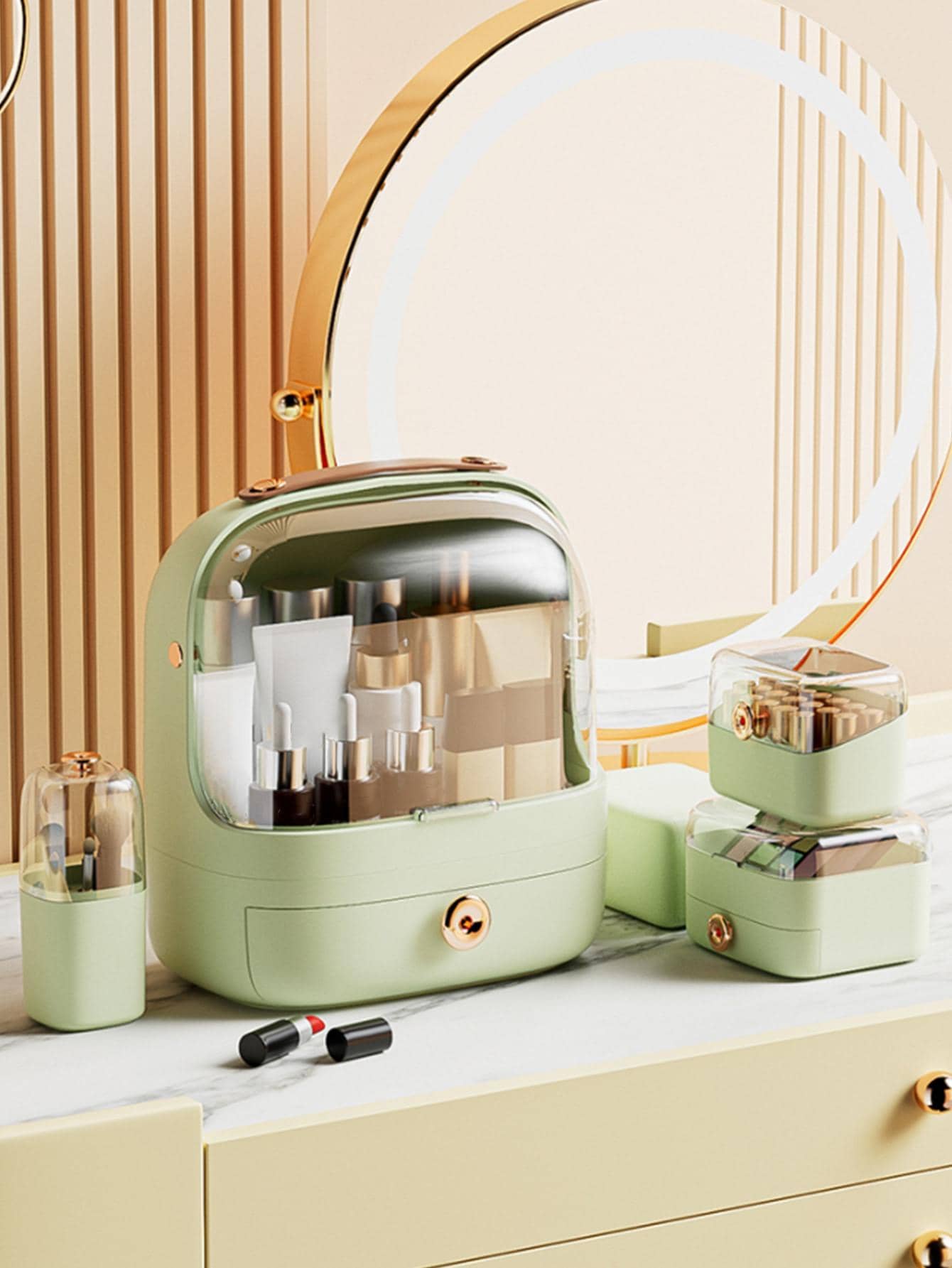 1入組透明防塵彩妝收納盒 - 綠色 - 查看 1