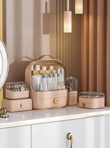 1 pieza Caja de almacenamiento de Maquillaje transparente a prueba de polvo - Rosa - Ver 3