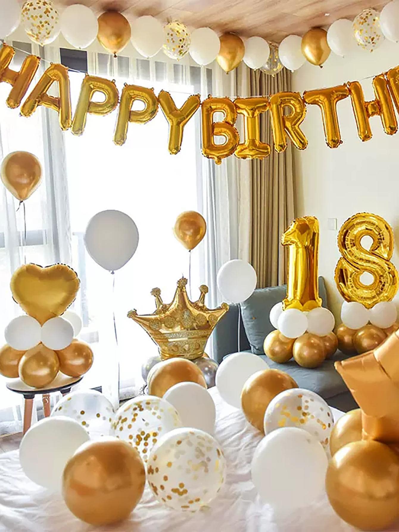 61入組乳膠現代星星和王冠形狀裝飾氣球適合派對 - 金色 - 查看 1