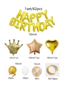 61入組乳膠現代星星和王冠形狀裝飾氣球適合派對 - 金色 - 查看 3