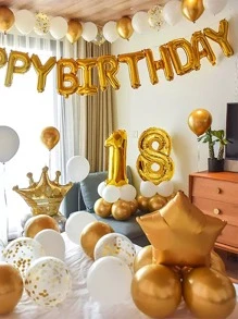 61入組乳膠現代星星和王冠形狀裝飾氣球適合派對 - 金色 - 查看 2