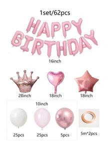 61pcs/set Latex Balloon, Slogan & Crown Design Decorative Balloon For Party - Pink - View 3