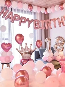 61pcs/set Latex Balloon, Slogan & Crown Design Decorative Balloon For Party - Pink - View 1