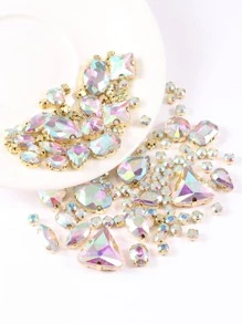 1pack About 130pcs Gold Metal Claw Sew On Rhinestones, Mixed Shapes Glitter Rhinestone Crystal Gems For Sewing Crafts, Silver - Multicolor - View 3