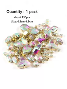 1pack About 130pcs Gold Metal Claw Sew On Rhinestones, Mixed Shapes Glitter Rhinestone Crystal Gems For Sewing Crafts, Silver - Multicolor - View 4