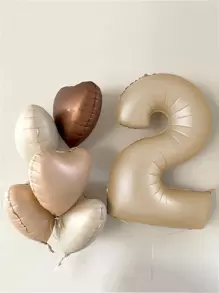 (6pcs/Set) 1pc 40-Inch Cream Number Balloon And 5pcs 18-Inch Heart Balloons For Birthday Decoration Party Supplies - Multicolor - View 2