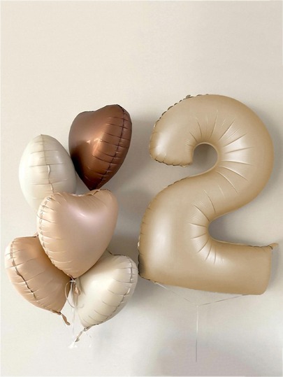 (6pcs/Set) 1pc 40-Inch Cream Number Balloon And 5pcs 18-Inch Heart Balloons For Birthday Decoration Party Supplies