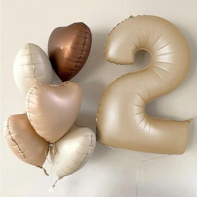 (6pcs/Set) 1pc 40-Inch Cream Number Balloon And 5pcs 18-Inch Heart Balloons For Birthday Decoration Party Supplies