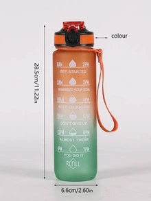 1入組1000ml塑膠水搞笑漸層字母圖案便攜運動水壺帶草編蓋