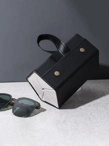 1pc Black Glasses Storage Bag, Modern Foldable Glasses Container For Travel - Black - View 3