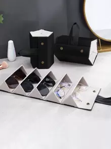 1pc Black Glasses Storage Bag, Modern Foldable Glasses Container For Travel - Black - View 1