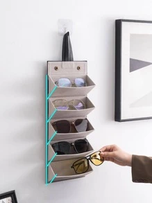 1pc Black Glasses Storage Bag, Modern Foldable Glasses Container For Travel - Black - View 2