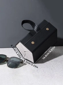 1pc Black Glasses Storage Bag, Modern Foldable Glasses Container For Travel - Black - View 5