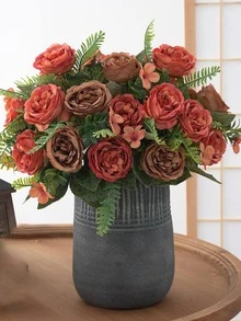 1支人造牡丹花束,玫瑰花蕾,情人節禮物,婚禮裝飾,新娘手花,花材料,diy花環材料,新年家居,臥室,客廳,花瓶配件,假期生日派對裝飾,花藝材料 - 橘色 - 查看 4