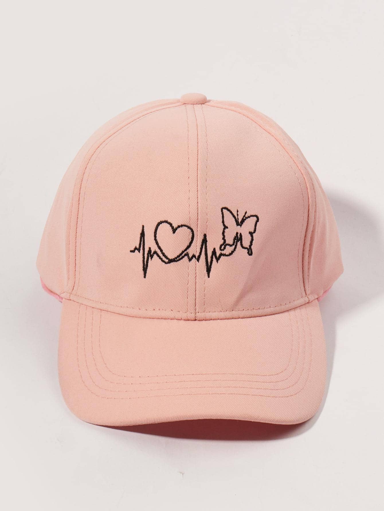 蝴蝶和愛心刺繡棒球帽 - 淺粉色 - 查看 1