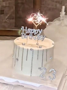 1 pieza Decoración de tarta de cumpleaños feliz - Plateado - Ver 3
