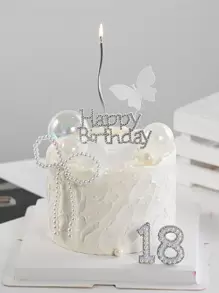 1 pieza Decoración de tarta de cumpleaños feliz - Plateado - Ver 1