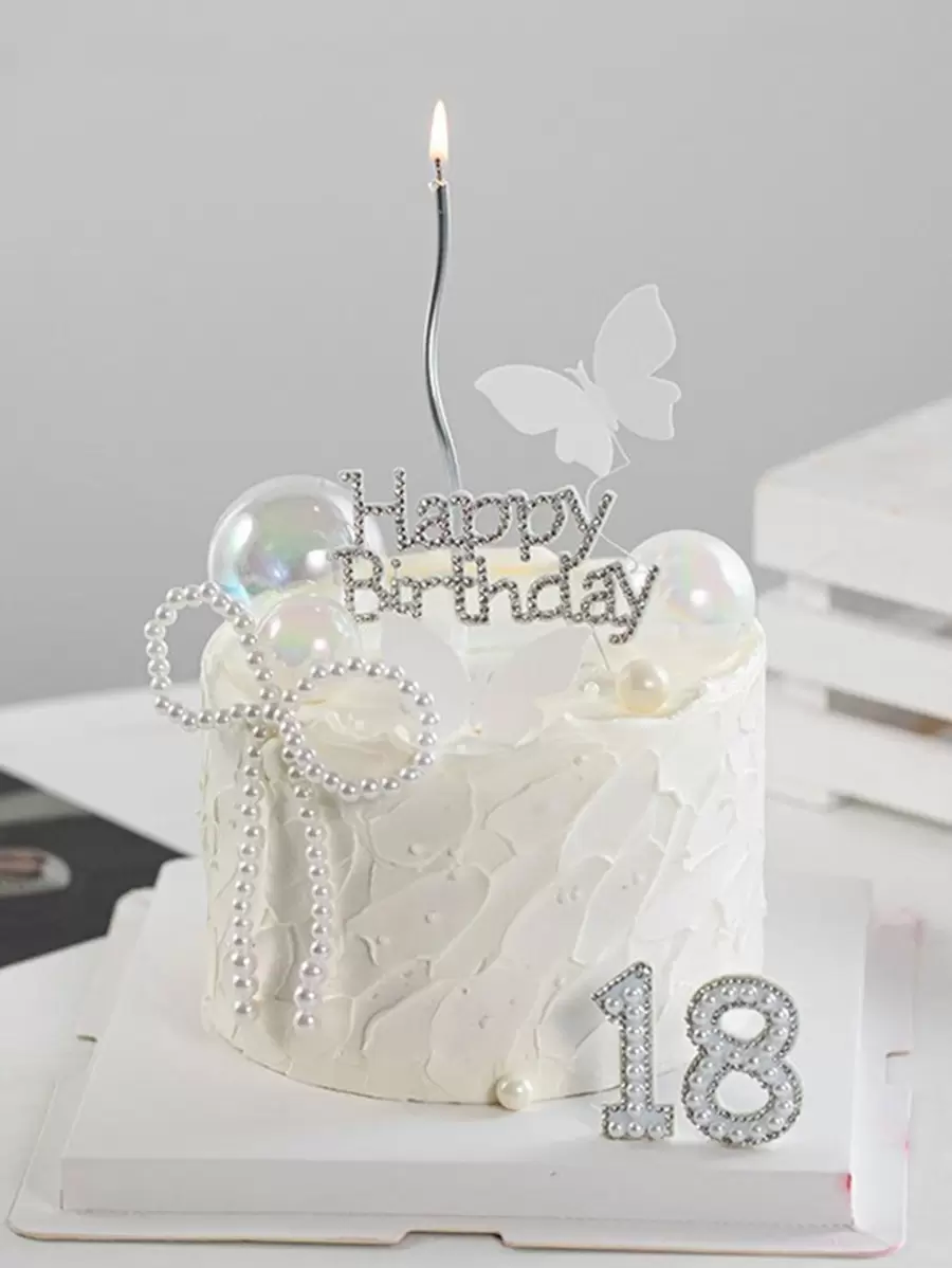 1 pieza Decoración de tarta de cumpleaños feliz - Plateado - Ver 1