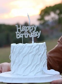1 pieza Decoración de tarta de cumpleaños feliz - Plateado - Ver 2