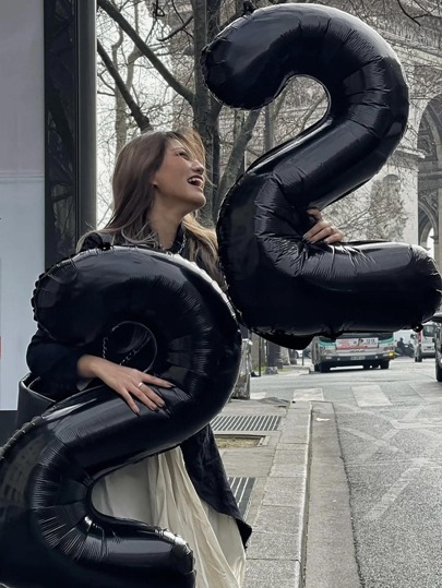 1pc 32-Inch Numeric 0 To 9 Foil Balloon, White And Black, For Birthday Party, Wedding Decorations, Photo Props Back To School Valentine Day