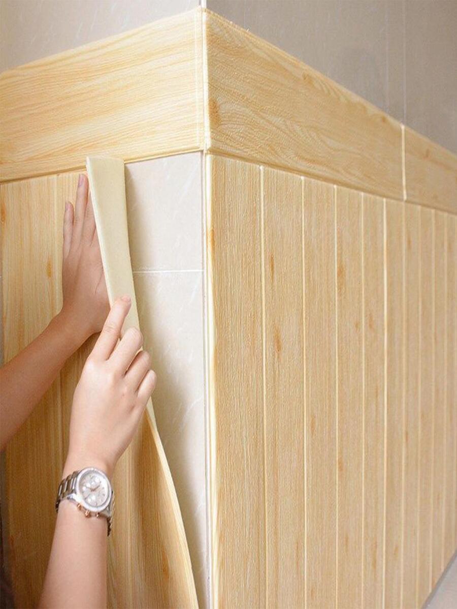 1入組PE牆紙,現代木紋圖案自粘墻紙 - 黃色 - 查看 1