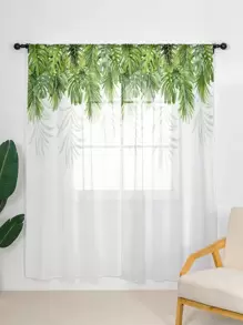 1pc Leaf Print Curtain, Cottagecore Polyester Blackout Curtain For Living Room - Multicolor - View 1
