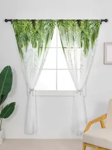 1pc Leaf Print Curtain, Cottagecore Polyester Blackout Curtain For Living Room - Multicolor - View 4