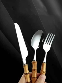 4入組竹子設計手柄餐具套裝 - 金色 - 查看 6