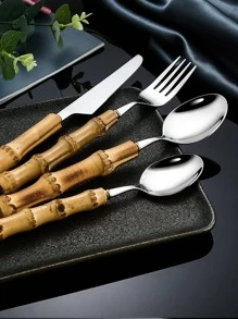 4入組竹子設計手柄餐具套裝 - 金色 - 查看 4