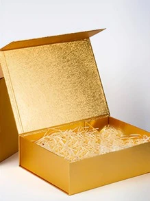 1pc Paper Gift Box, Modernist Solid Foldable Gift Packaging Box For Party - Gold - View 1