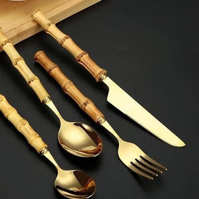 4入組竹子設計手柄餐具套裝