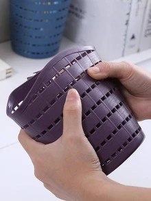 1pc PP Storage Basket, Minimalist Yellow Hollow Out Rotatable Hanging Storage Basket For Kitchen, Bathroom - Yellow - View 4