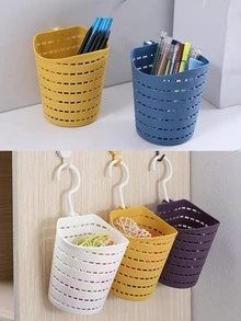 1pc PP Storage Basket, Minimalist Yellow Hollow Out Rotatable Hanging Storage Basket For Kitchen, Bathroom - Yellow - View 6
