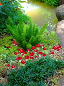 1套裝飾花園樁,創意雙色蘑菇設計草坪通道露台裝飾品適用於戶外