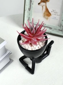 1Pc Artificial Succulent Bonsai With Creative Plastic Pot, Home Decor, Kitchen Decor, Table Decoration,Centerpieces,Artificial Flowers,Plastic Flowers - Black - View 6