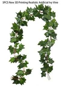 5入組/套亞克力新型3D打印人造常綠藤蔓綠化花環假藤蔓懸掛植物背景家用 - 綠色 - 查看 2