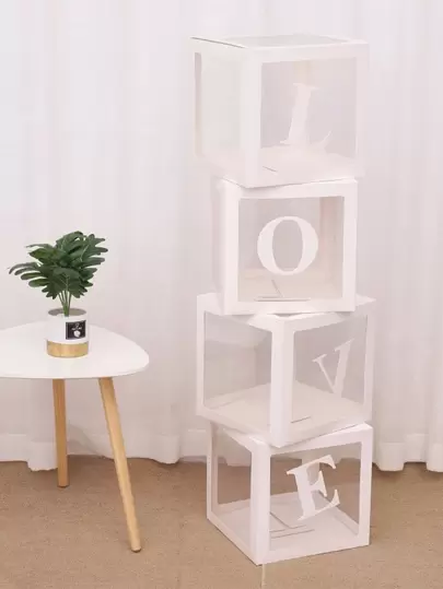 4Pcs/Set, 25cm/9.84in Transparent Balloon Box, White LOVE Letter Wedding Decoration Supplies, Birthday Party Set, Valentine's Day Event Scene Arrangement, Props Full Set(Without Balloon), Party Decor, Party Packs, Holiday Supplies, Holiday Arrangement, Scene Decor, Shower Balloon Box