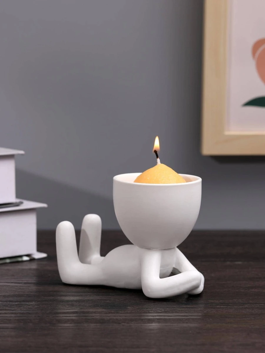 1 Giá đỡ nến Polyresin, Đế nến thiết kế hình sáng tạo cho gia đình - trắng - Xem 1