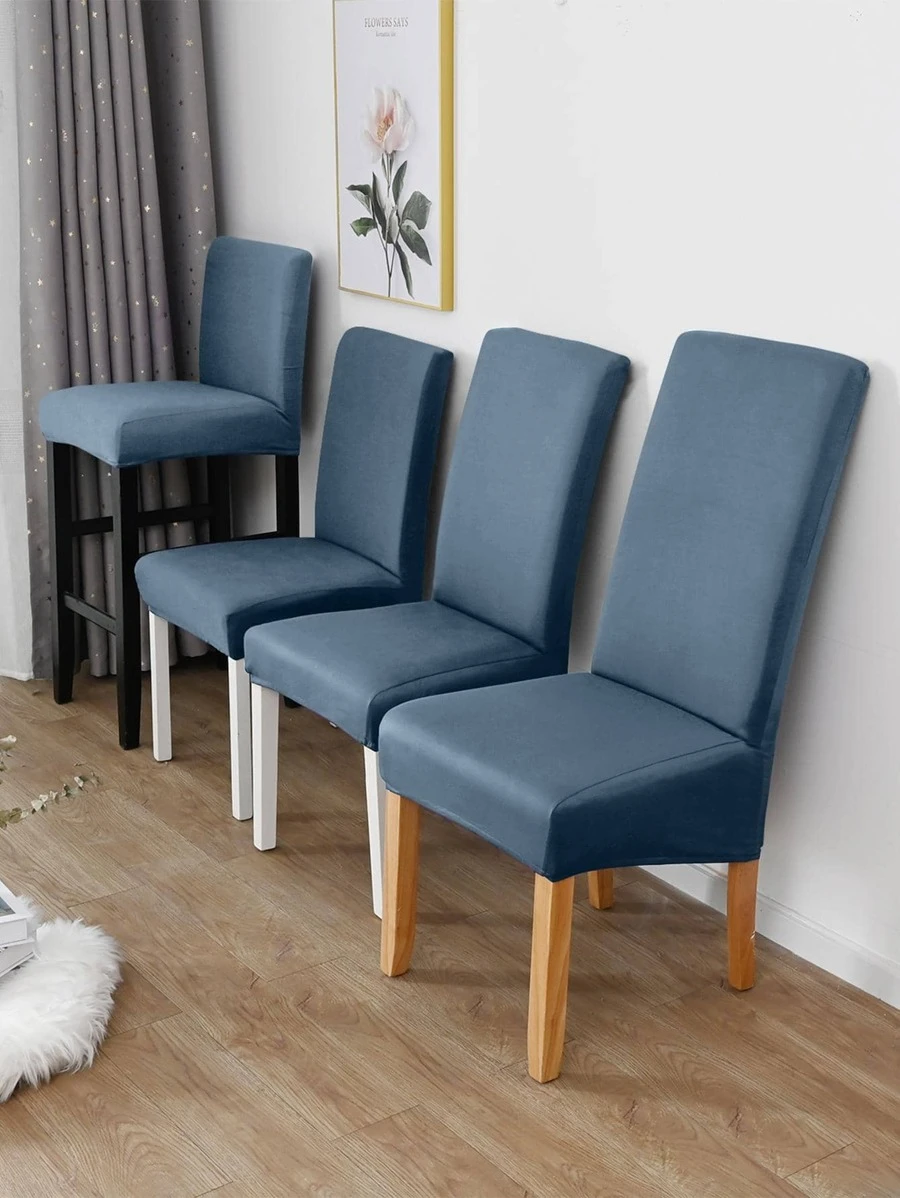 1 件纯色天鹅绒椅套，简约纯色弹性防尘 4 季适合餐厅、酒店、客厅、书房 - 霧霾藍 - 查看 1