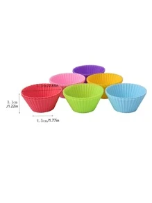 6pcs Random Color Silicone Cake Mold Round Muffin Cupcake Baking Mold, Reusable DIY Cake Decorating Tools Wedding Birthday Party Decorations - Multicolor - View 4