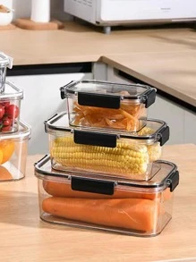 1pc PET Food Storage Container, Minimalist Clear Food Storage Box For Kitchen - Black - View 2